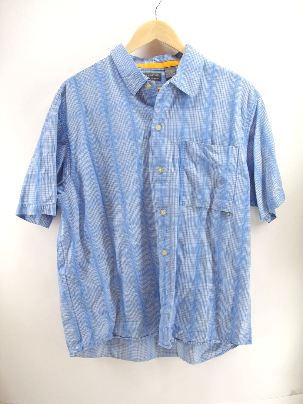 Levis Shirt Mens Large Blue Plaid Button Up Short Sleeve Cotton Silver Tab‎
